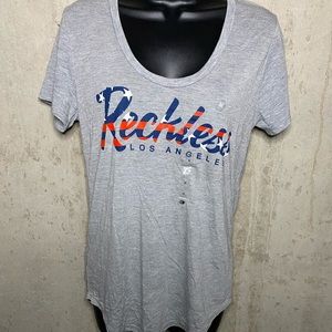 Gray Young and Reckless v neck t shirt.